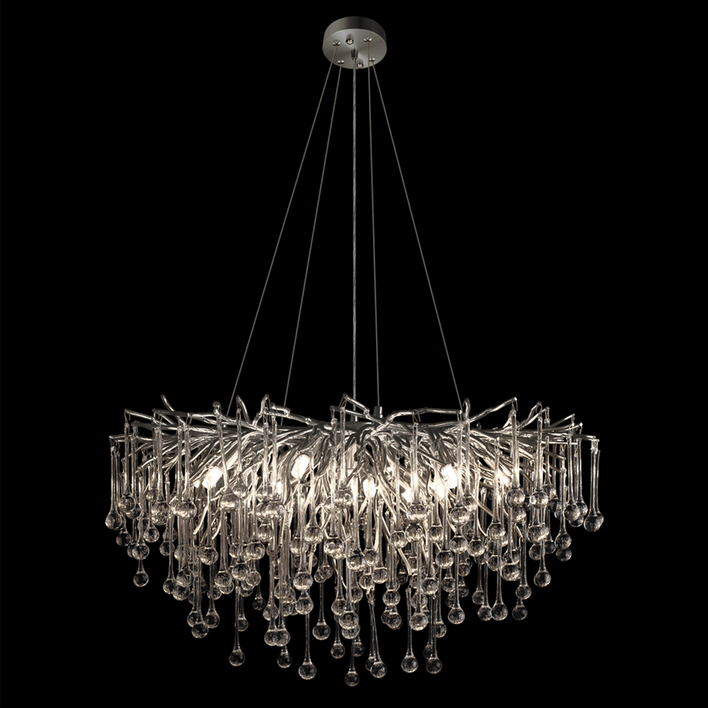 Люстра подвесная с прозрачными стеклянными подвесками в форме капель Диаметр 80 см Droplet Chandelier