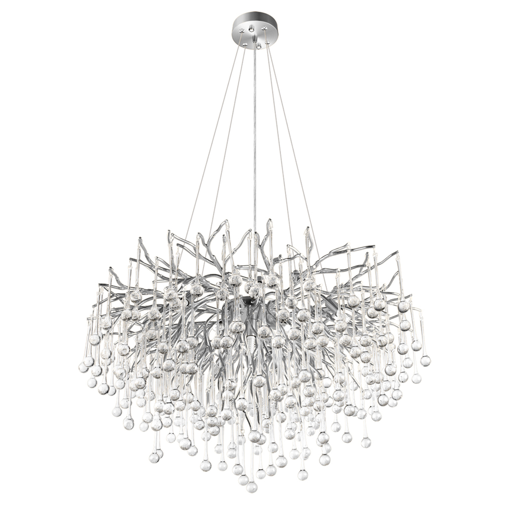 Люстра подвесная с прозрачными стеклянными подвесками в форме капель Диаметр 80 см Droplet Chandelier