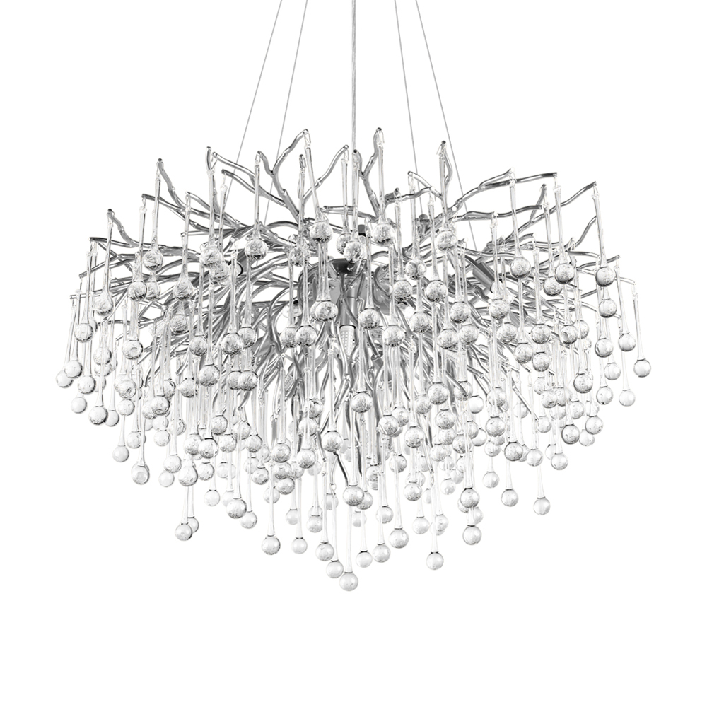 Люстра подвесная с прозрачными стеклянными подвесками в форме капель Диаметр 80 см Droplet Chandelier