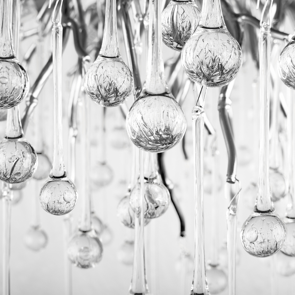 Люстра подвесная с прозрачными стеклянными подвесками в форме капель Диаметр 80 см Droplet Chandelier