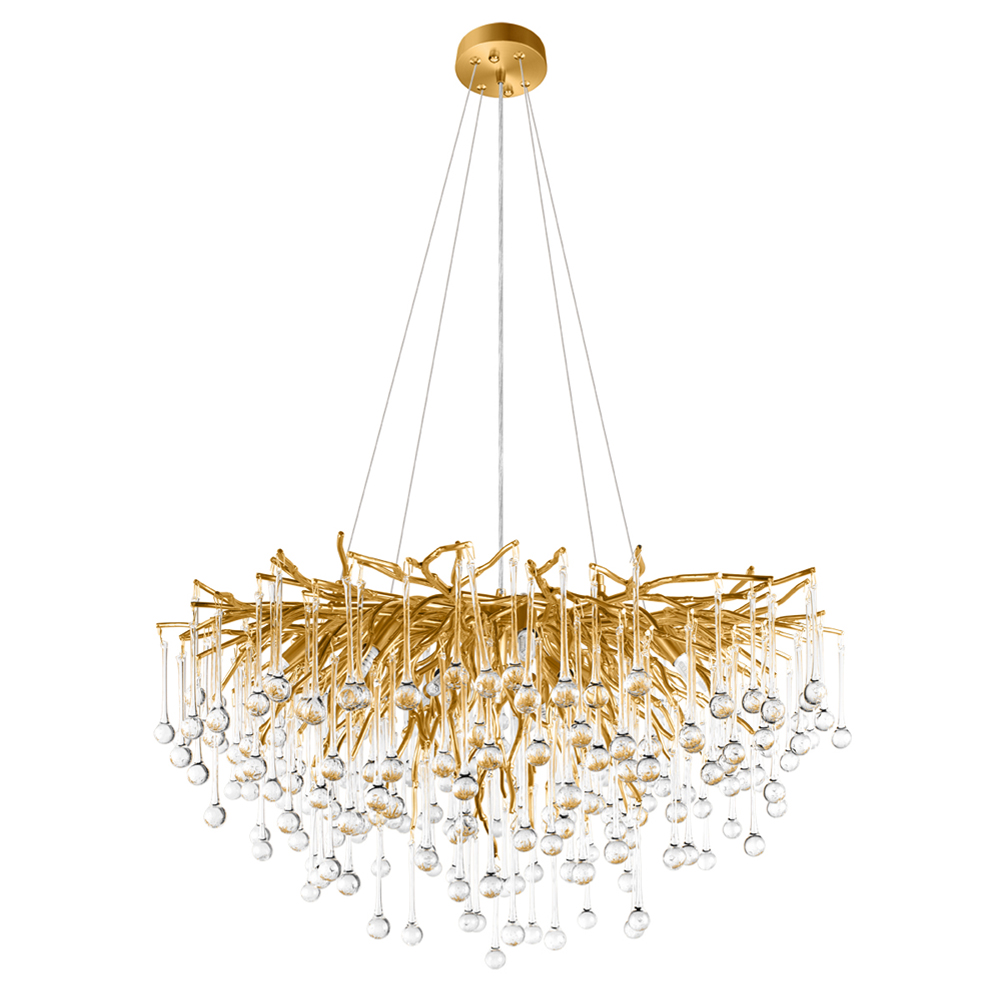 Люстра подвесная с прозрачными стеклянными подвесками в форме капель Диаметр 80 см Droplet Chandelier