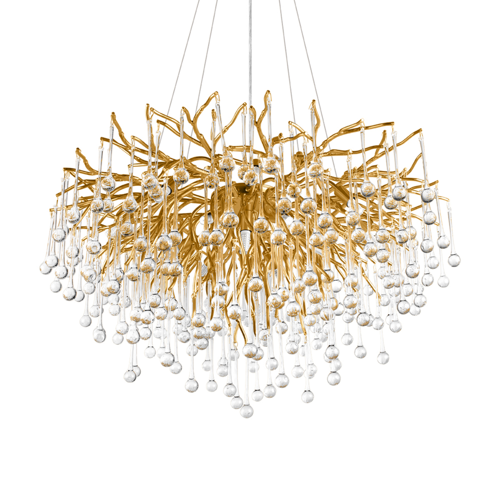 Люстра подвесная с прозрачными стеклянными подвесками в форме капель Диаметр 80 см Droplet Chandelier