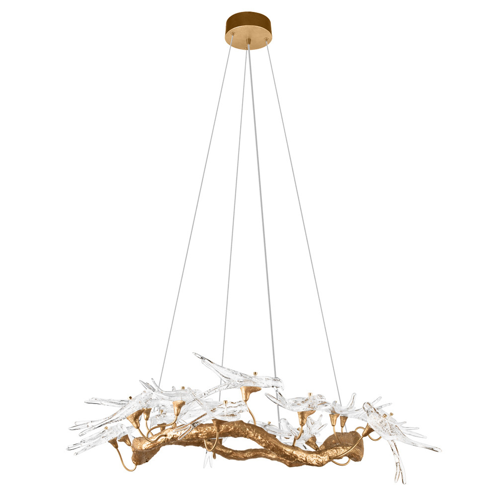 Люстра подвесная с прозрачными стеклянными птичками на ветвях Диаметр 100 см Serip Voa