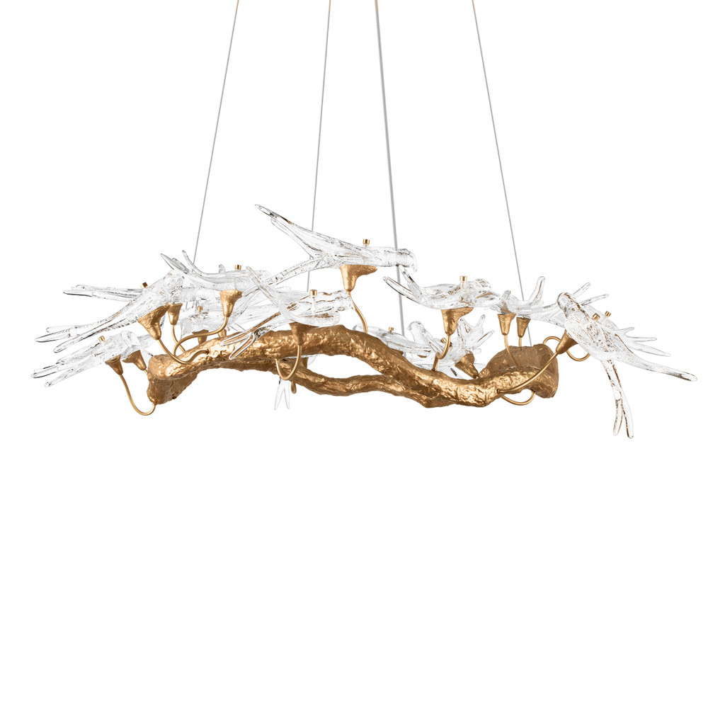 Люстра подвесная с прозрачными стеклянными птичками на ветвях Диаметр 100 см Serip Voa