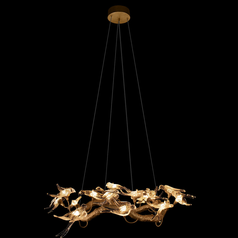 Люстра подвесная с прозрачными стеклянными птичками на ветвях Диаметр 80 см Serip Voa