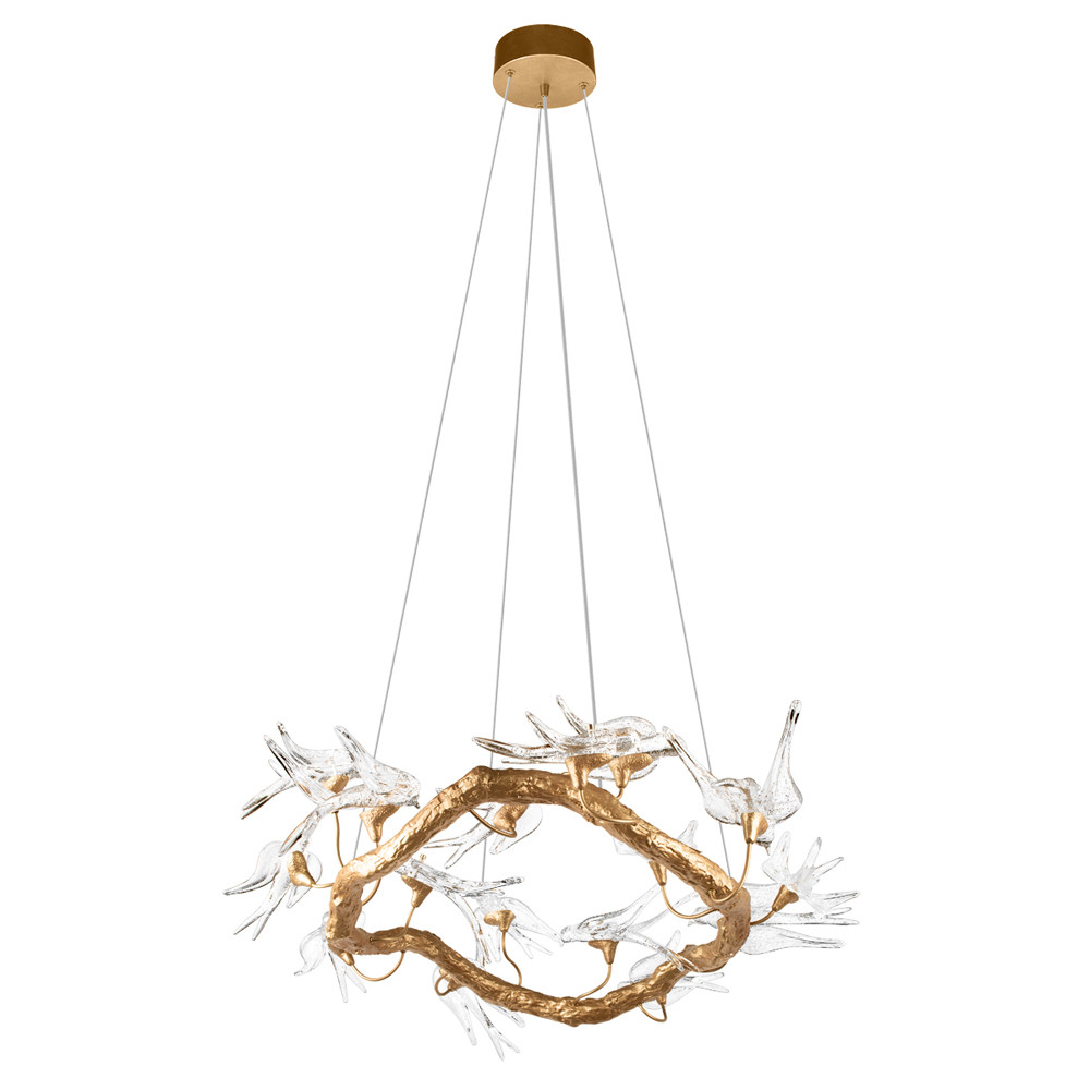 Люстра подвесная с прозрачными стеклянными птичками на ветвях Диаметр 80 см Serip Voa