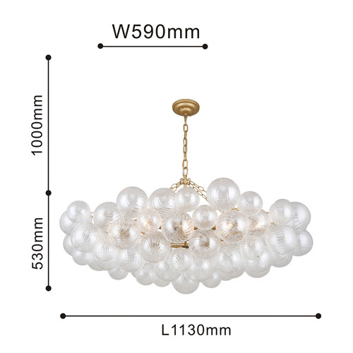 Люстра подвесная с рифлёными стеклянными шарами Длина 113 см Berries Chandelier