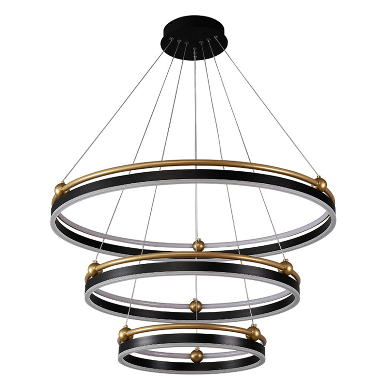 Люстра подвесная с тремя кольцами черного и золотого цвета Ring Horizontal