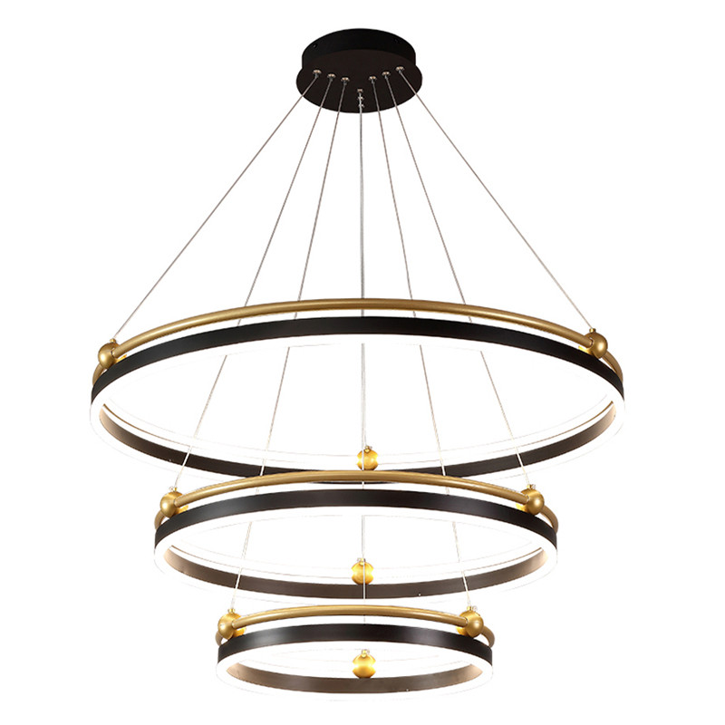 Люстра подвесная с тремя кольцами черного и золотого цвета Ring Horizontal