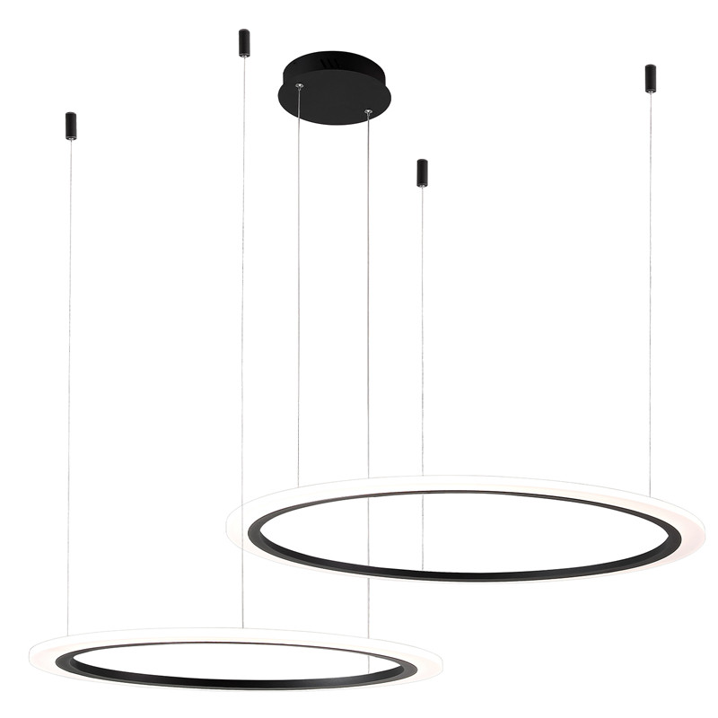 Люстра подвесная светодиодая с двумя черными кольцами Ring Horizontal