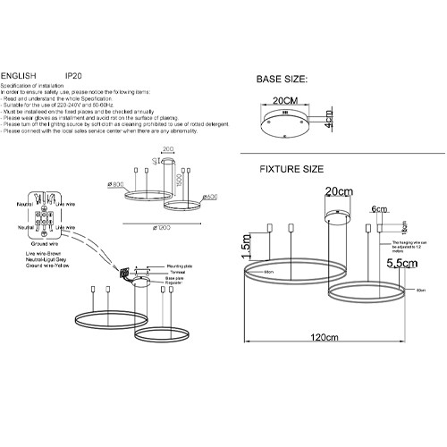 Люстра подвесная светодиодая с двумя черными кольцами Ring Horizontal
