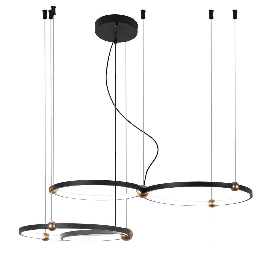 Люстра подвесная светодиодная с 4-мя кольцами черный металл Ring Horizontal