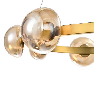 Люстра подвесная светодиодная с 9-ю круглыми плафонами коньячного цвета Iona Chandelier Brass