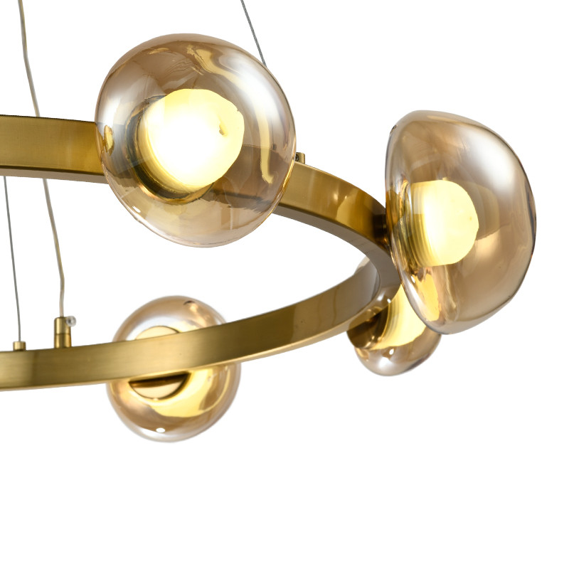 Люстра подвесная светодиодная с 9-ю круглыми плафонами коньячного цвета Iona Chandelier Brass