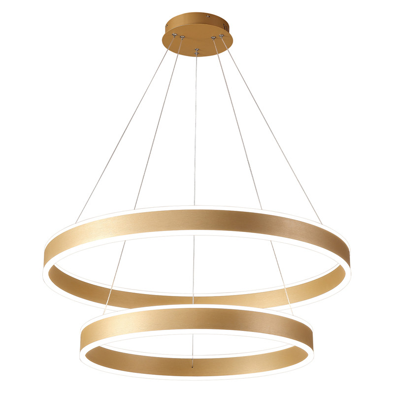 Люстра подвесная светодиодная с двумя золотистыми кольцами Диаметр 80 см Ring Horizontal