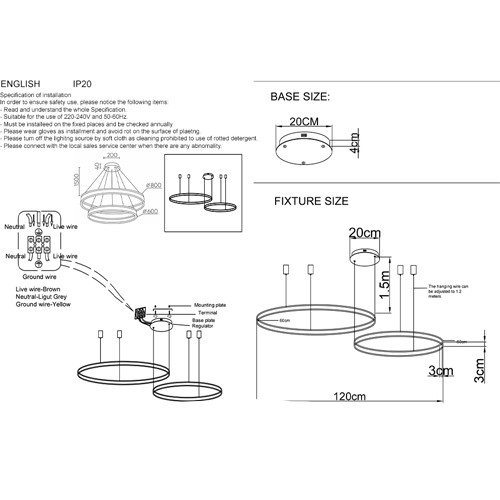 Люстра подвесная светодиодная с двумя кольцами золотого цвета Диаметр 120 см Ring Horizontal