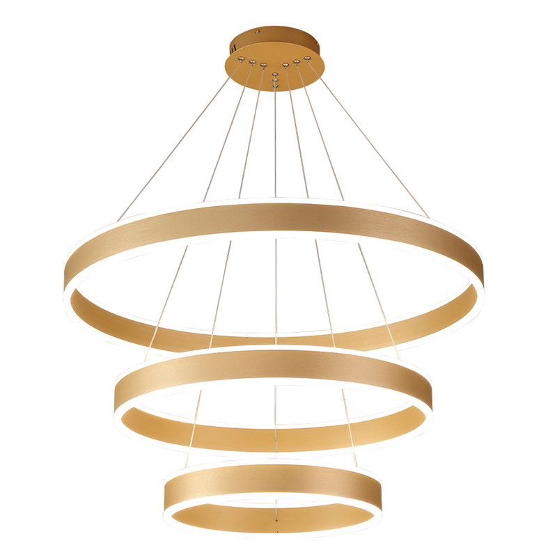 Люстра подвесная светодиодная с тремя золотистыми кольцами Ring Horizontal
