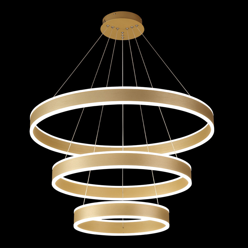 Люстра подвесная светодиодная с тремя золотистыми кольцами Ring Horizontal