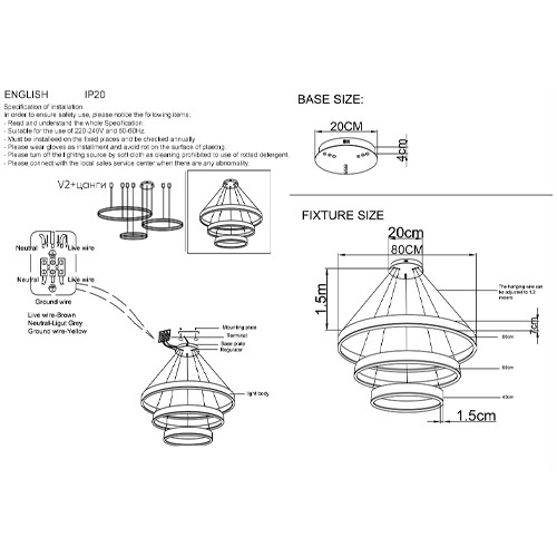 Люстра подвесная светодиодная с тремя золотистыми кольцами Ring Horizontal