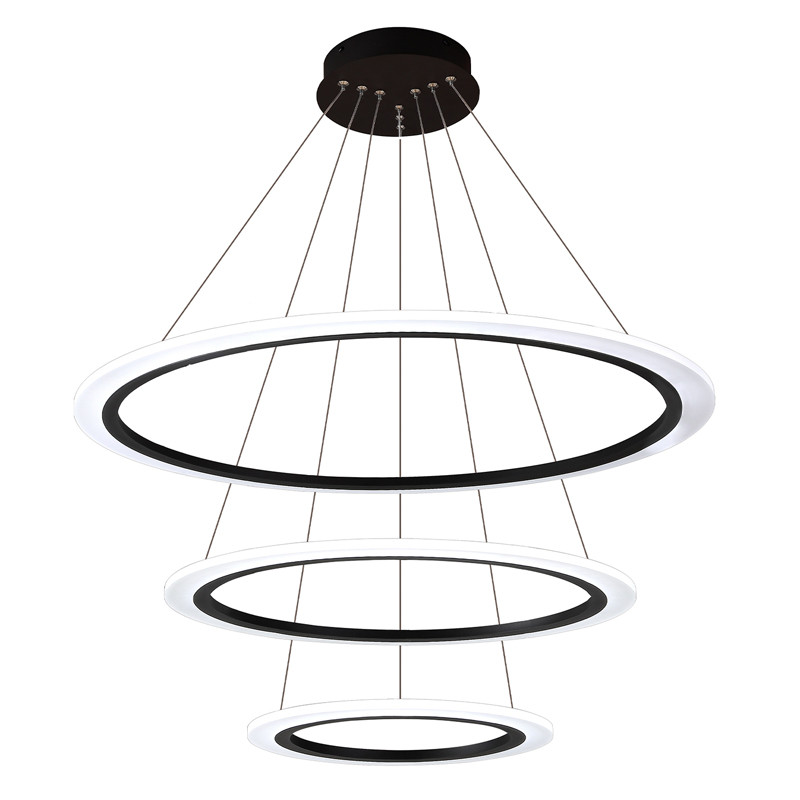 Люстра подвесная светодиодная с тремя черными кольцами и пультом управления Ring Horizontal