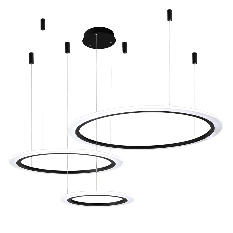 Люстра подвесная светодиодная с тремя черными кольцами и пультом управления Ring Horizontal