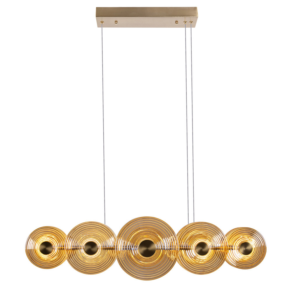 Люстра подвесная светодиодная со стеклянными плафонами янтарного цвета в форме дисков Savio Glass Disc