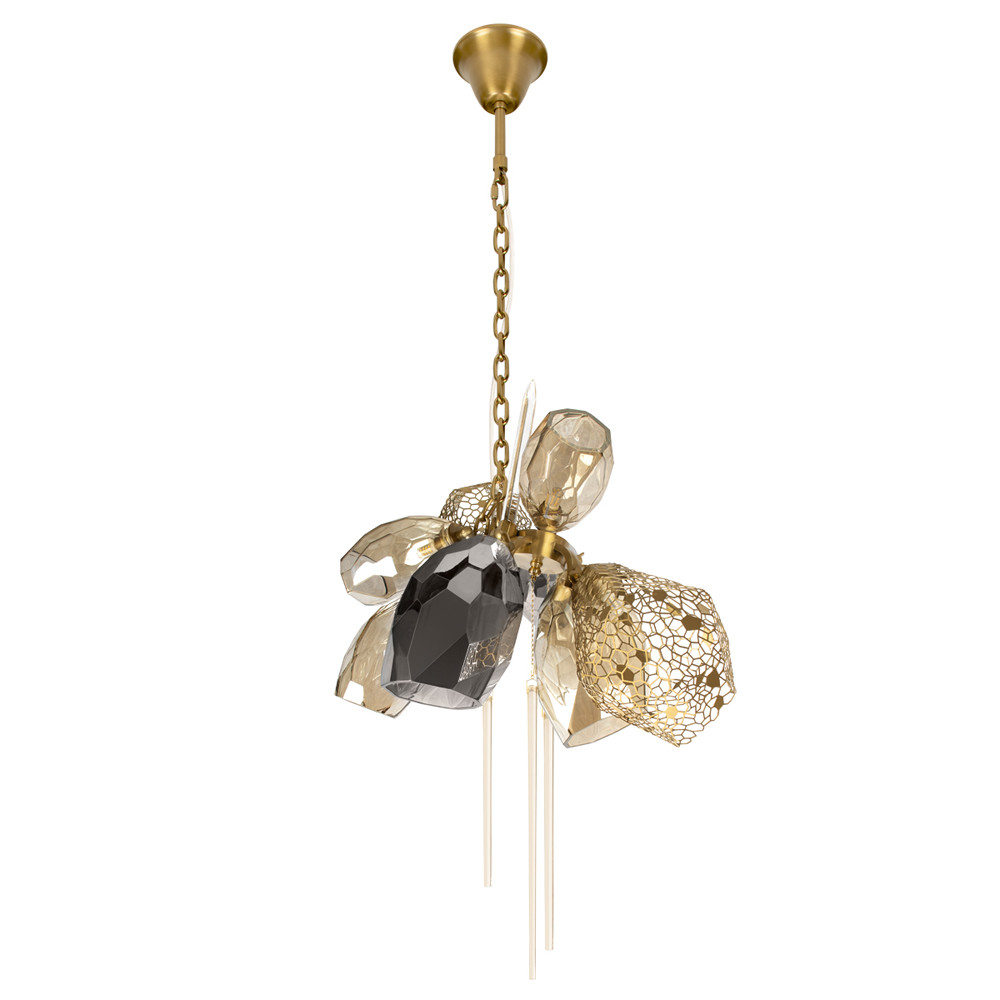 Люстра подвесная со стеклянными плафонами из дымчатого и золотистого с тремя вертикальными подвесками Gilded Mirage