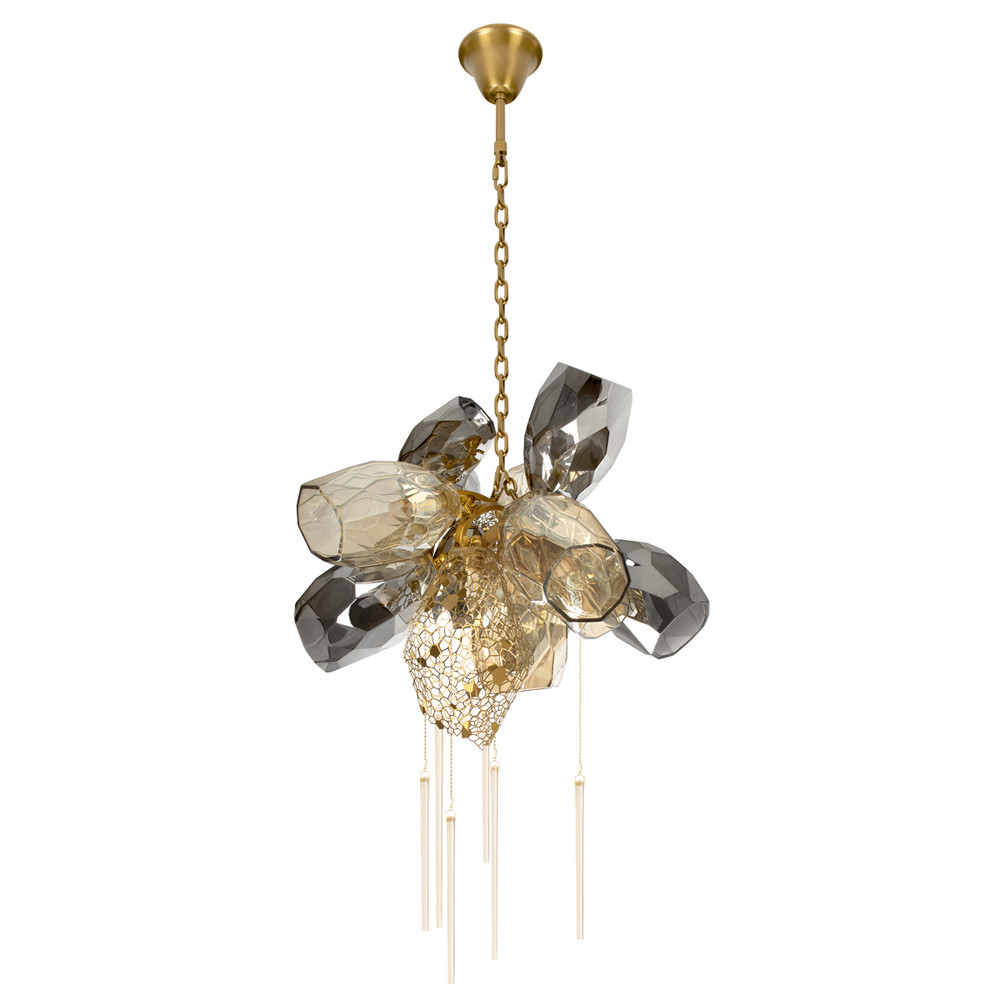 Люстра подвесная со стеклянными плафонами из дымчатого и золотистого с шестью вертикальными подвесками Gilded Mirage