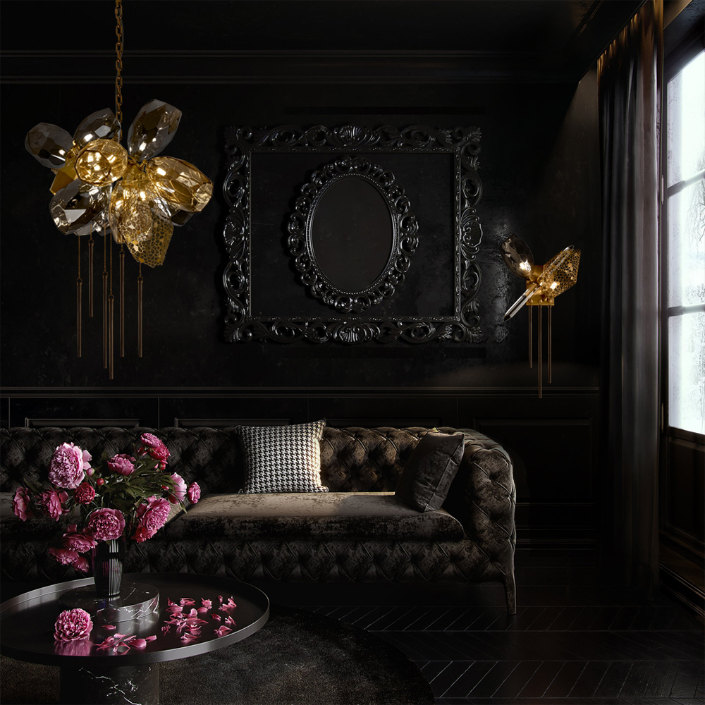 Люстра подвесная со стеклянными плафонами из дымчатого и золотистого с шестью вертикальными подвесками Gilded Mirage