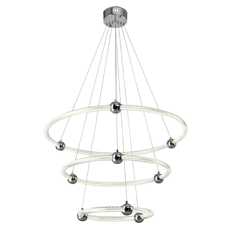 Люстра подвесная трехъярусная c плафонами в виде колец Lighting Rings Silver
