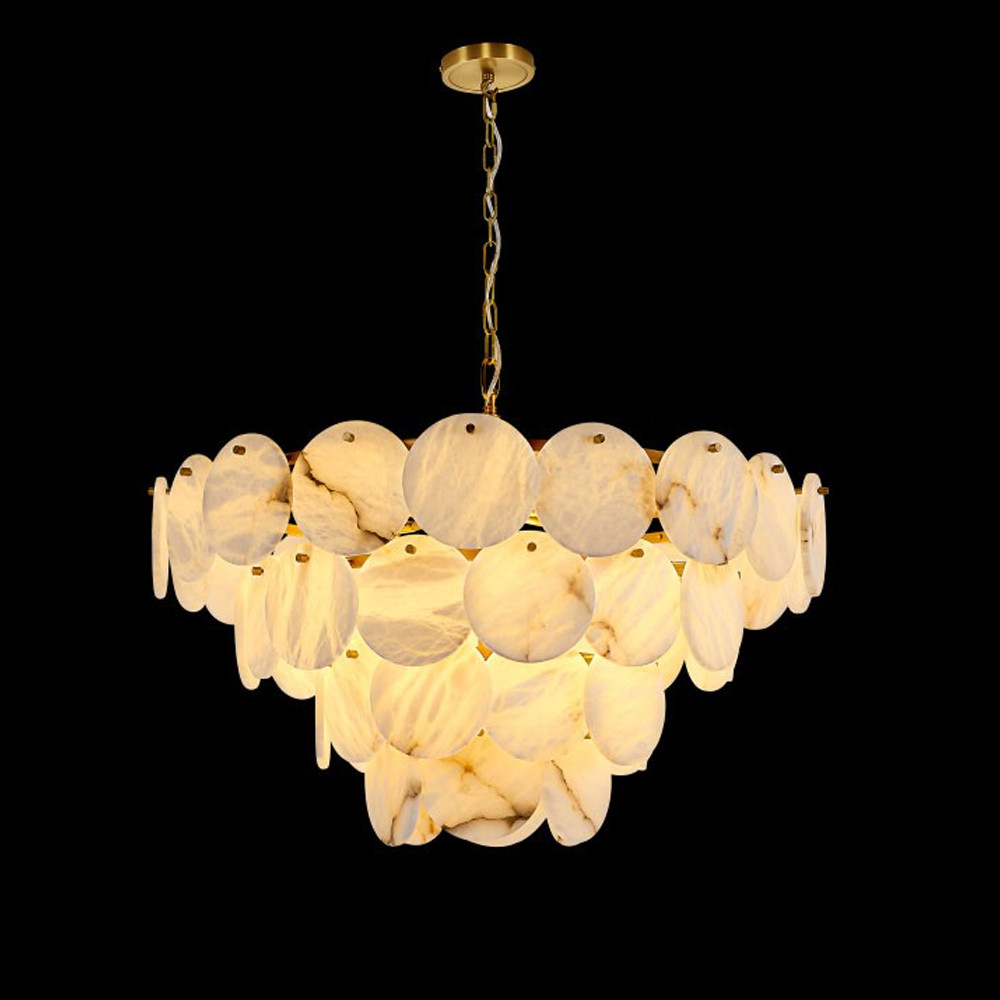 Люстра подвесная четырехъярусная с подвесками в форме дисков Cryptocrystalline Stone