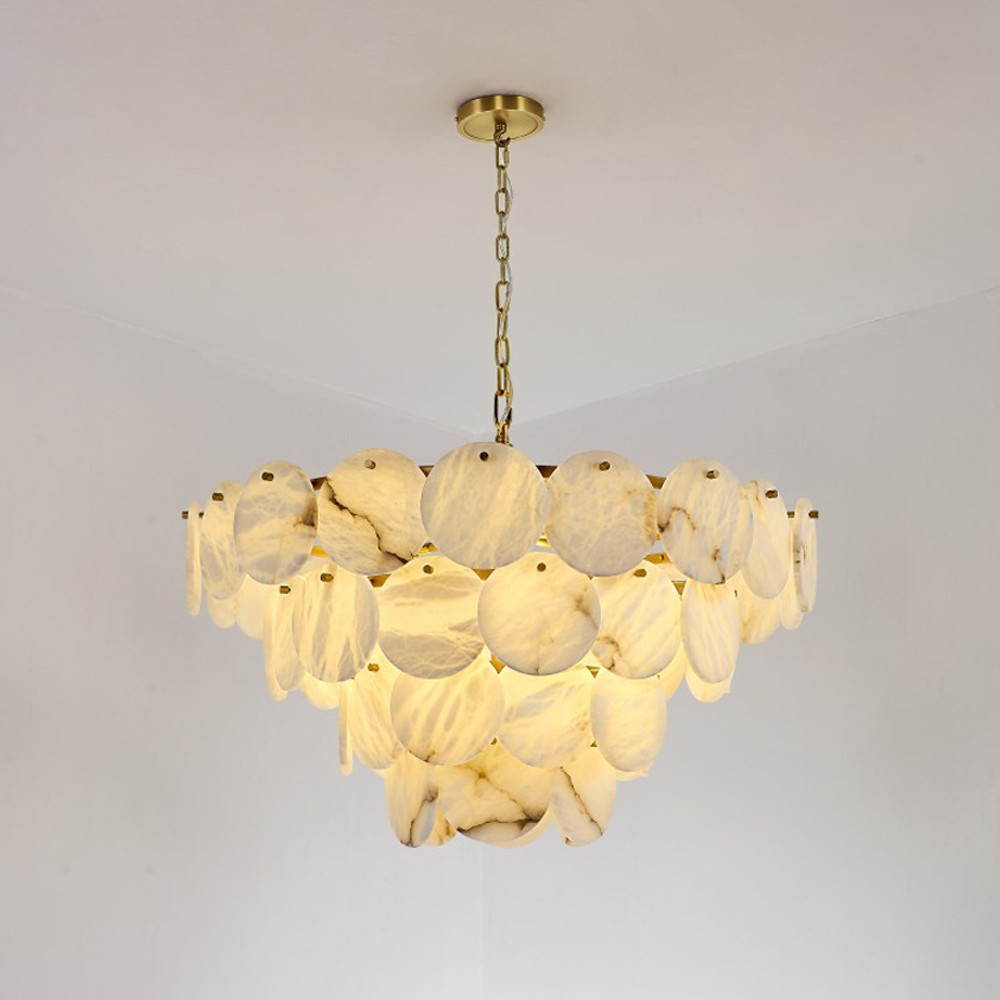 Люстра подвесная четырехъярусная с подвесками в форме дисков Cryptocrystalline Stone