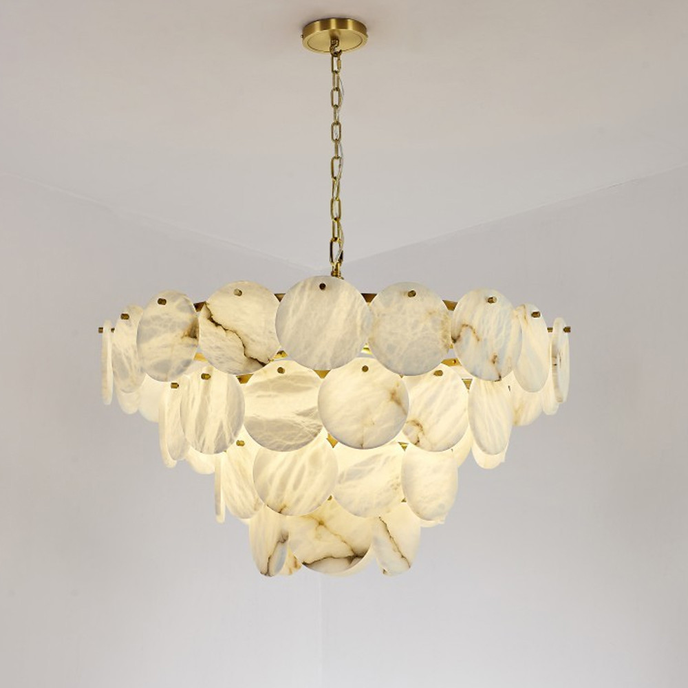 Люстра подвесная четырехъярусная с подвесками в форме дисков Cryptocrystalline Stone