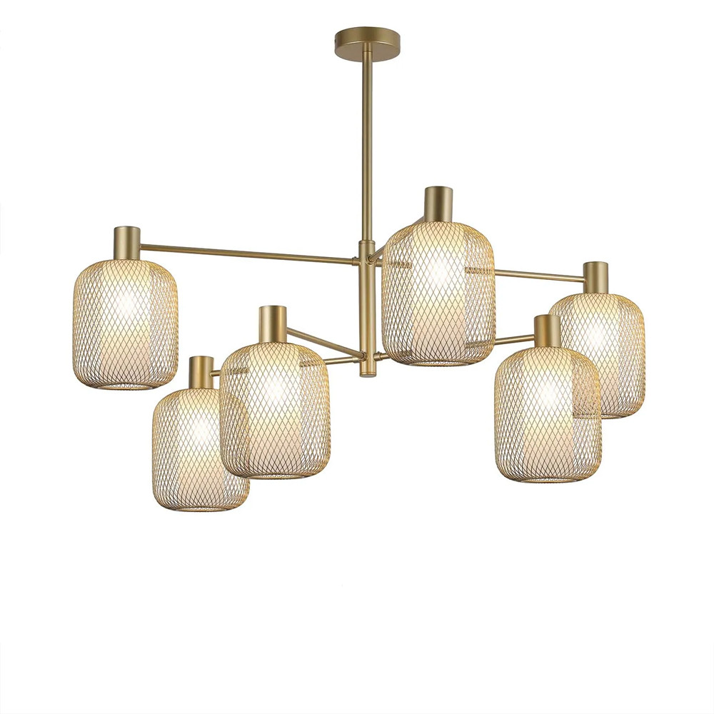 Люстра потолочная с абажурами из металлической сетки Loft Grid Pendant Gold