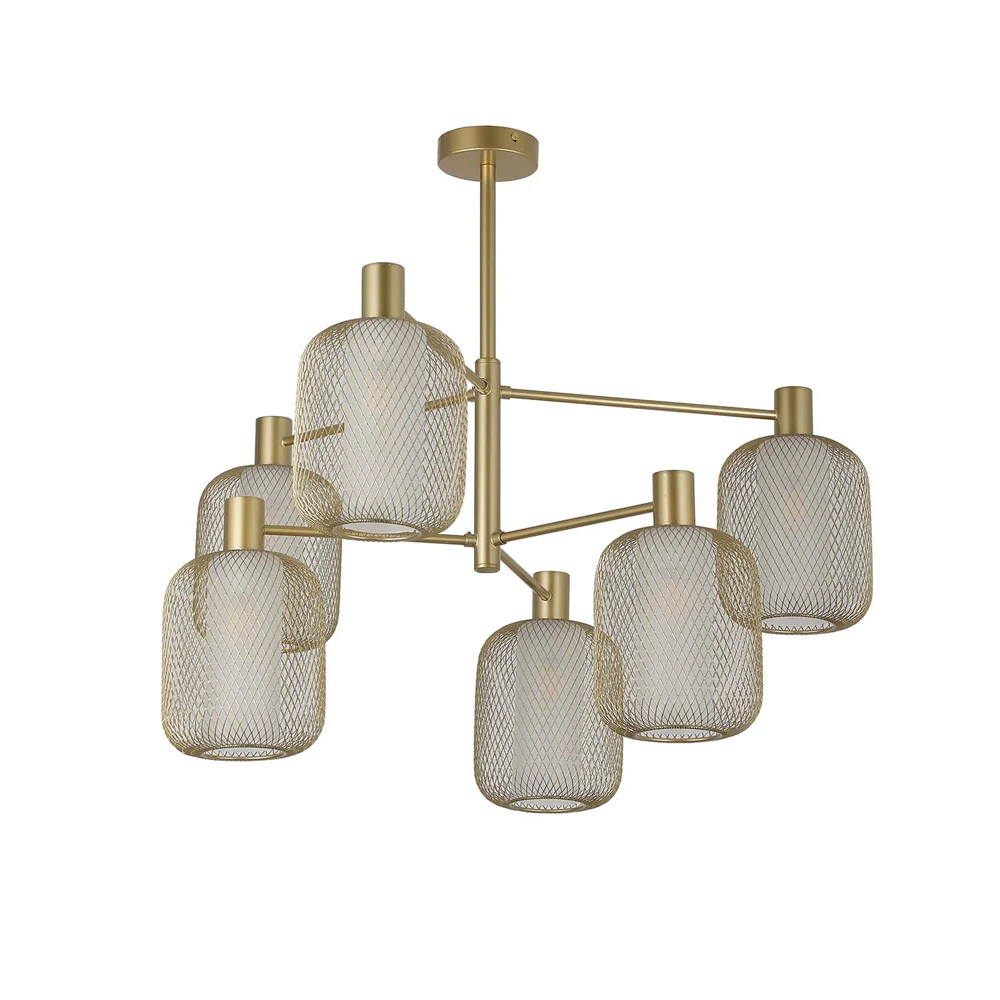 Люстра потолочная с абажурами из металлической сетки Loft Grid Pendant Gold