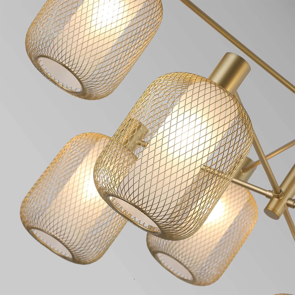 Люстра потолочная с абажурами из металлической сетки Loft Grid Pendant Gold