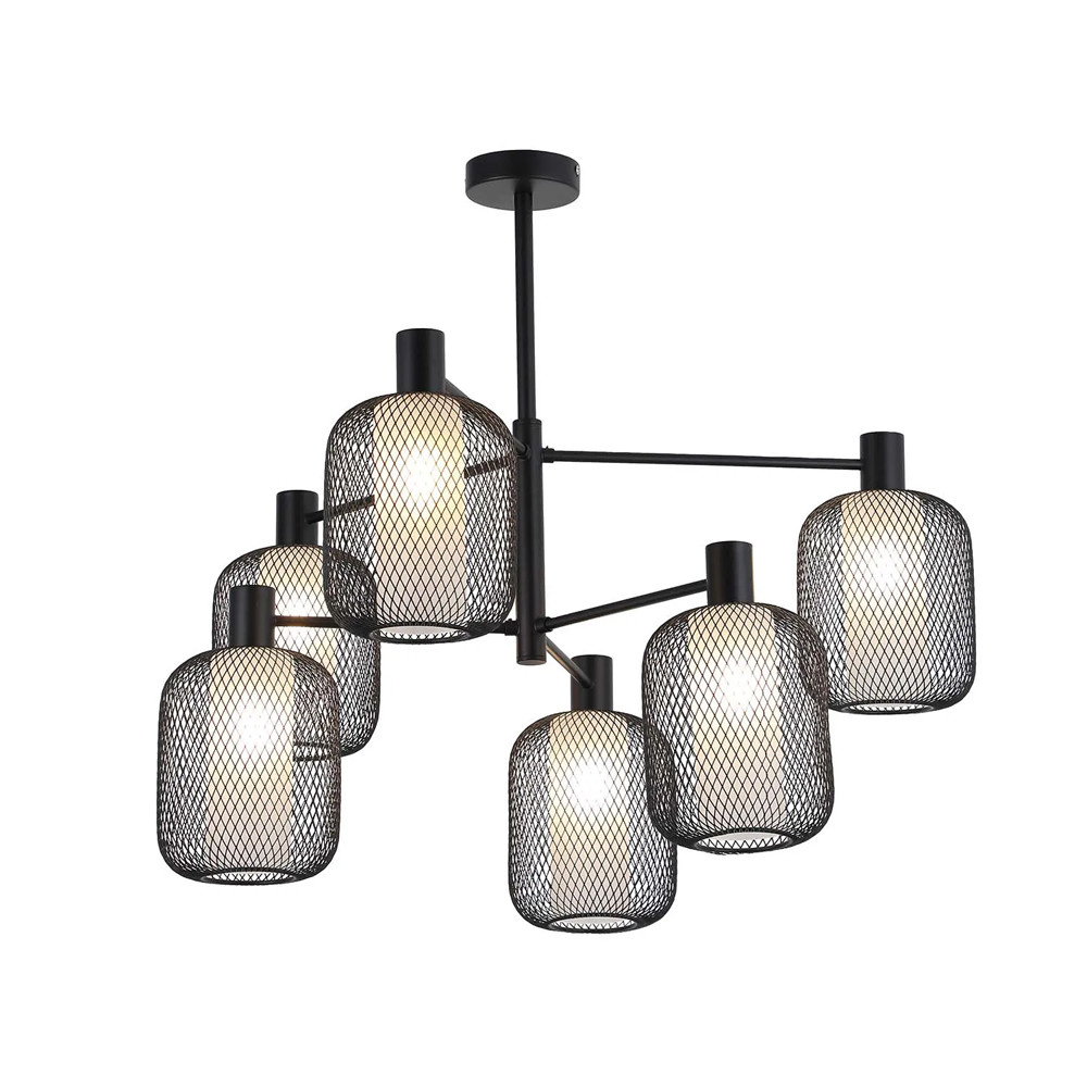 Люстра потолочная с абажурами из металлической сетки Loft Grid Pendant Gold