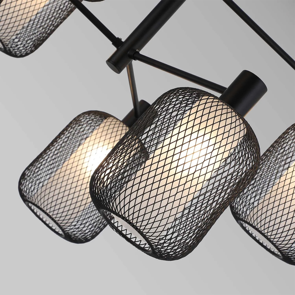 Люстра потолочная с абажурами из металлической сетки Loft Grid Pendant Gold