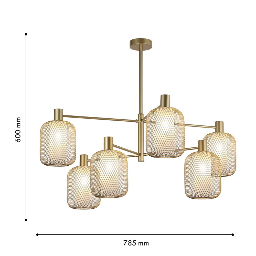 Люстра потолочная с абажурами из металлической сетки Loft Grid Pendant Gold
