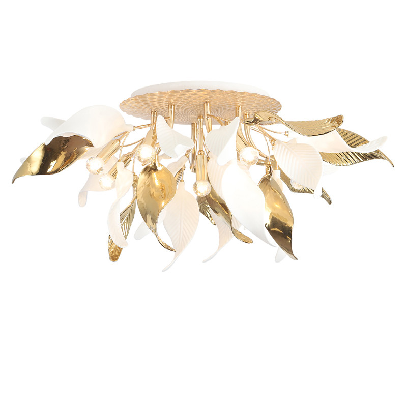 Люстра потолочная с декоративными белыми и золотистыми листьями Wintery flovers