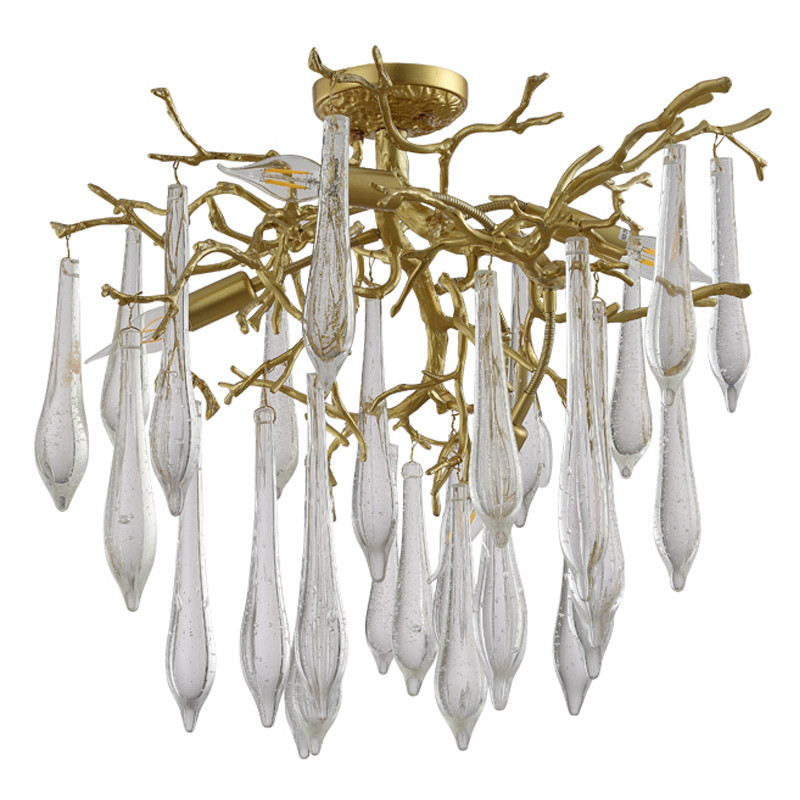 Люстра потолочная с прозрачными стеклянными подвесками в форме капель Droplet Chandelier