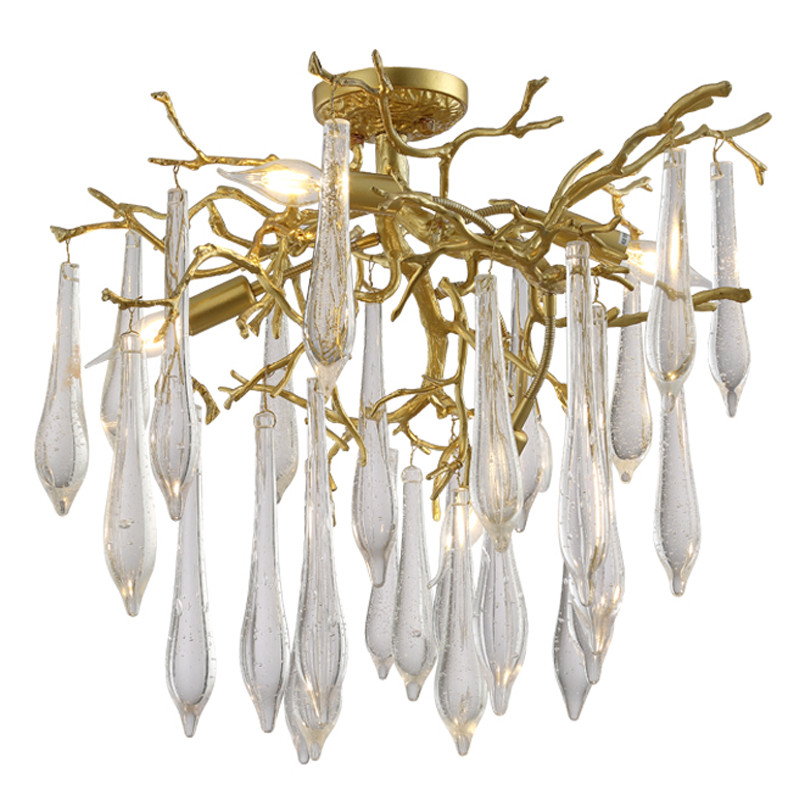 Люстра потолочная с прозрачными стеклянными подвесками в форме капель Droplet Chandelier
