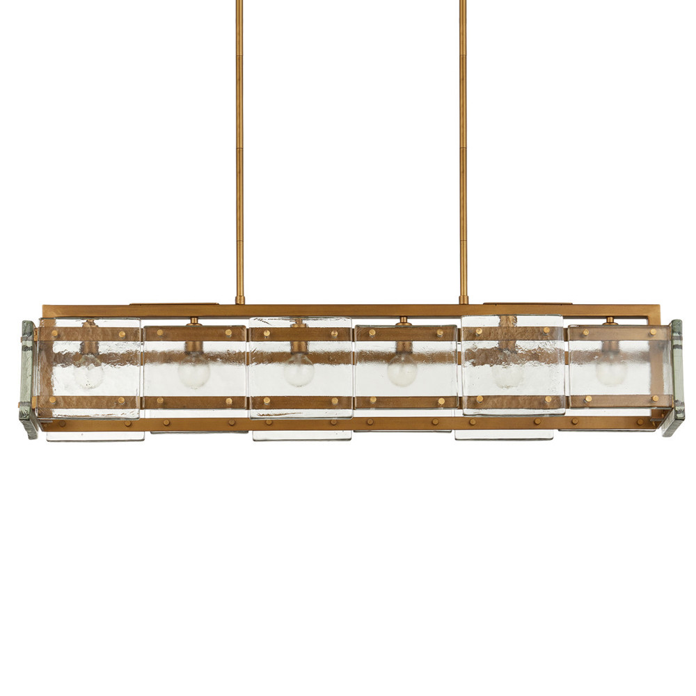 Люстра прямоугольная из толстого литого стекла Cast Glass