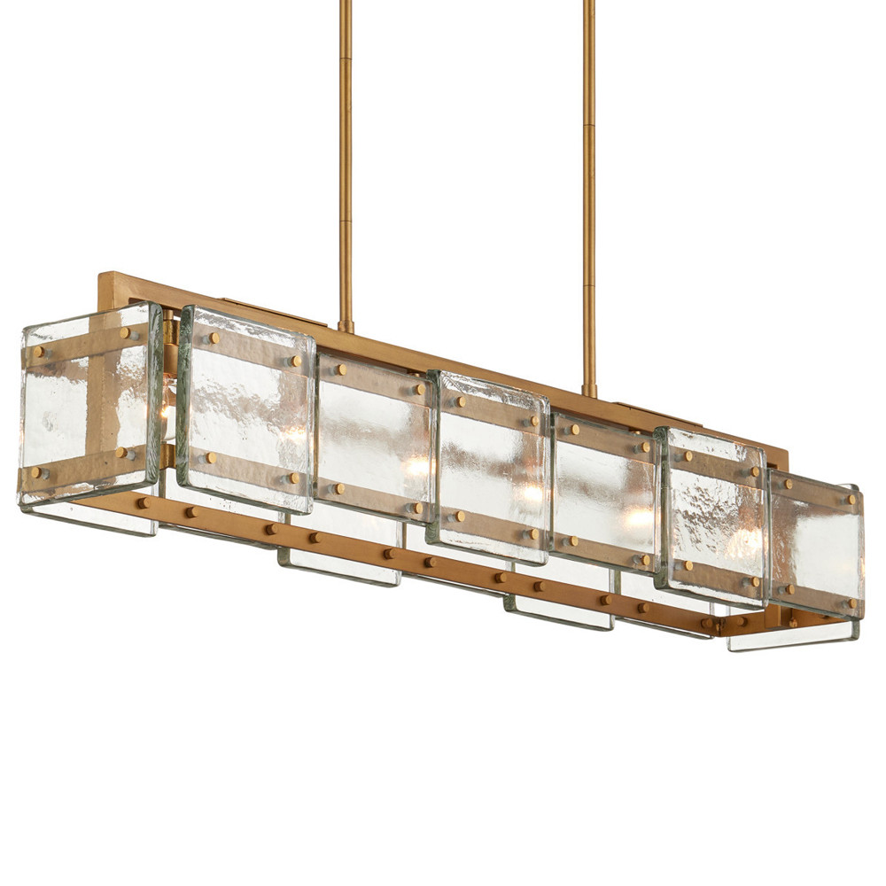 Люстра прямоугольная из толстого литого стекла Cast Glass