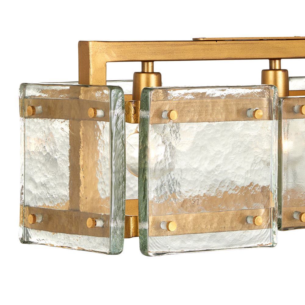 Люстра прямоугольная из толстого литого стекла Cast Glass