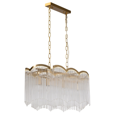 Люстра прямоугольная на цепях с прозрачными трубками и волнистым краем Nembus