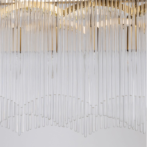 Люстра прямоугольная на цепях с прозрачными трубками и волнистым краем Nembus