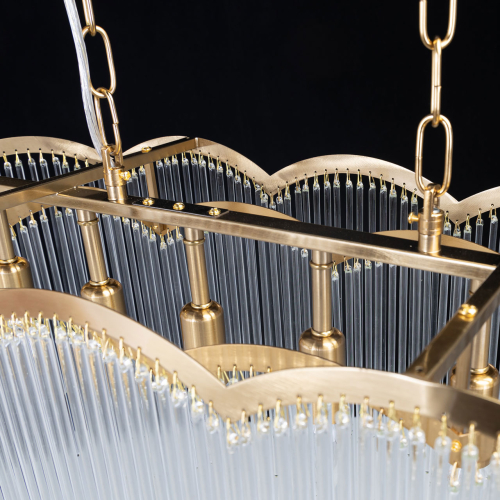 Люстра прямоугольная на цепях с прозрачными трубками и волнистым краем Nembus