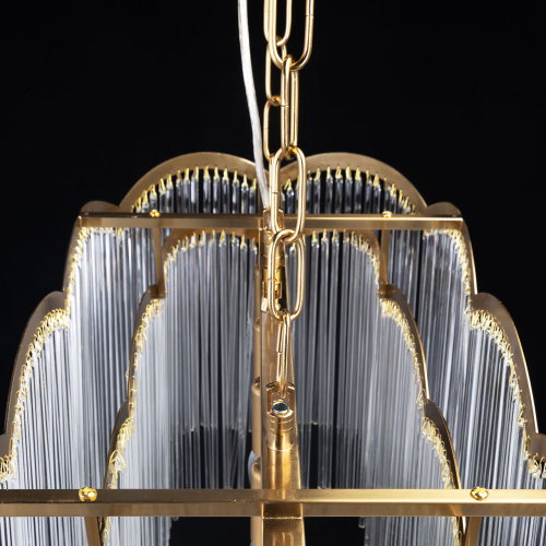 Люстра прямоугольная на цепях с прозрачными трубками и волнистым краем Nembus