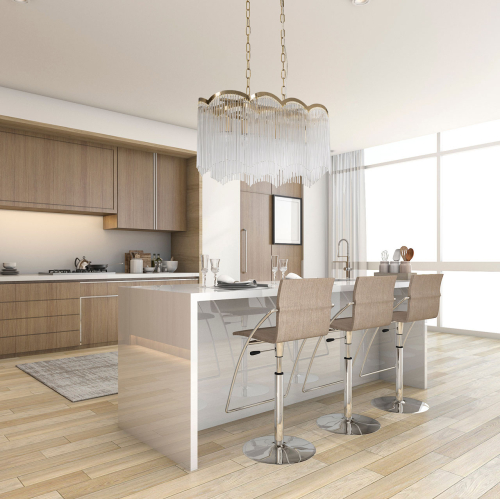 Люстра прямоугольная на цепях с прозрачными трубками и волнистым краем Nembus